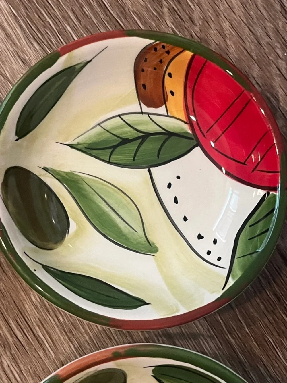 Pampered Chef Hand-Painted Citrus Leaf Ceramic Dipping Bowls - Set of 4